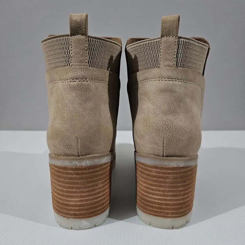 Korks By Kork Ease Elsie Ankle Boot Womens 11 Light Tan Chunky Heel Chelsea NEW
